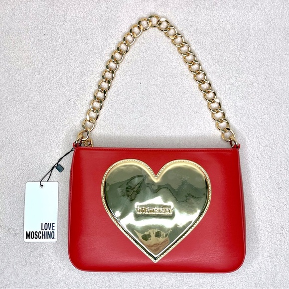 Love Moschino Red Heart Handbag Zipper Purse-Red/Gold-NEW-NWT-Valentine’s Day - Picture 1 of 16
